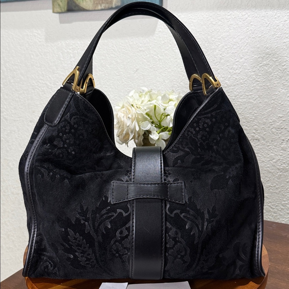 GUCCI Black Soft Stirrup Nubuck Black Suede Shoulder Bag - Picture 5 of 16